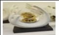 White and Gold Decorative Ornament with Wooden Base